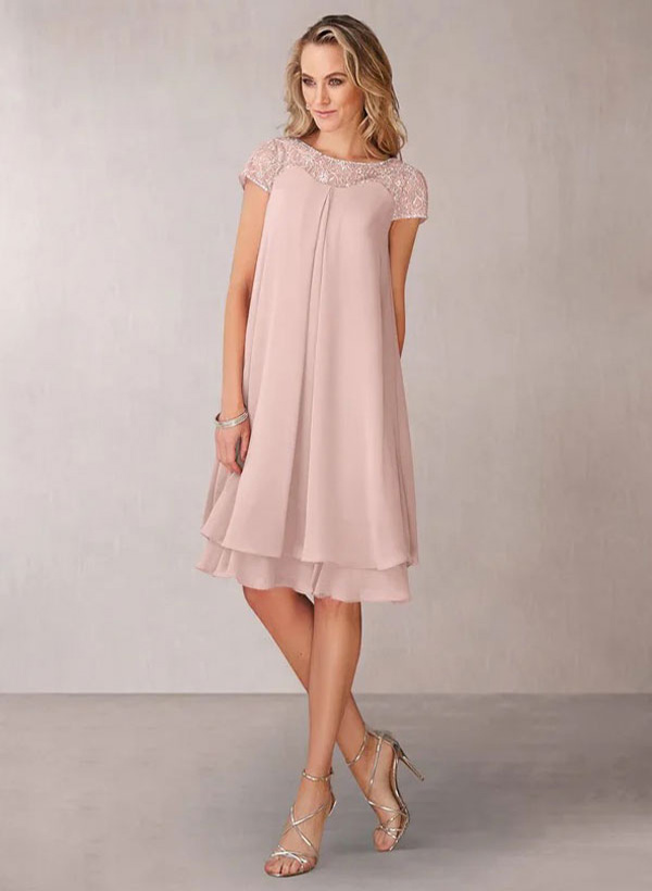 A-Line Scoop Neck Sleeveless Chiffon Knee-Length Mother Of The Bride Dress With Pleated