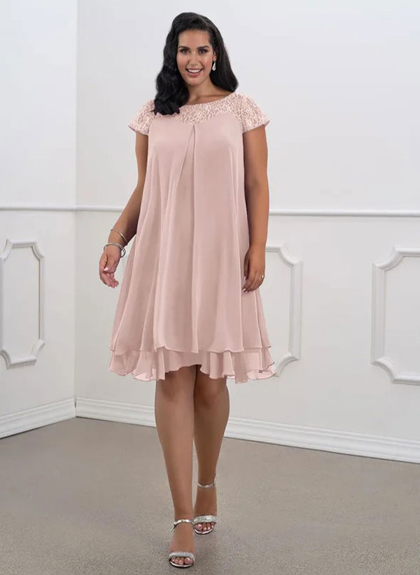A-Line Scoop Neck Sleeveless Chiffon Knee-Length Mother Of The Bride Dress With Pleated