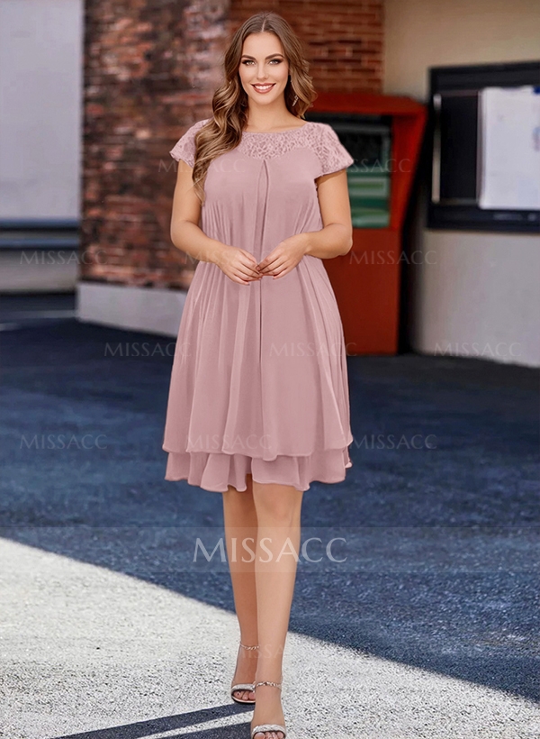 A-Line Scoop Neck Sleeveless Chiffon Knee-Length Mother Of The Bride Dress With Pleated