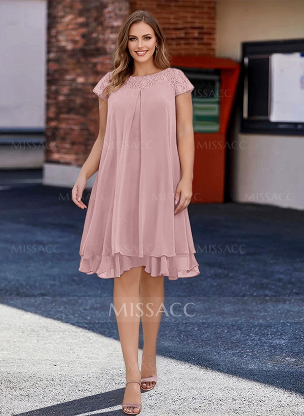 A-Line Scoop Neck Sleeveless Chiffon Knee-Length Mother Of The Bride Dress With Pleated