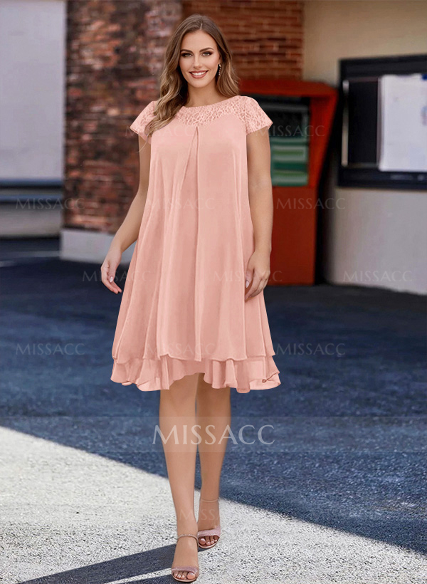 A-Line Scoop Neck Sleeveless Chiffon Knee-Length Mother Of The Bride Dress With Pleated