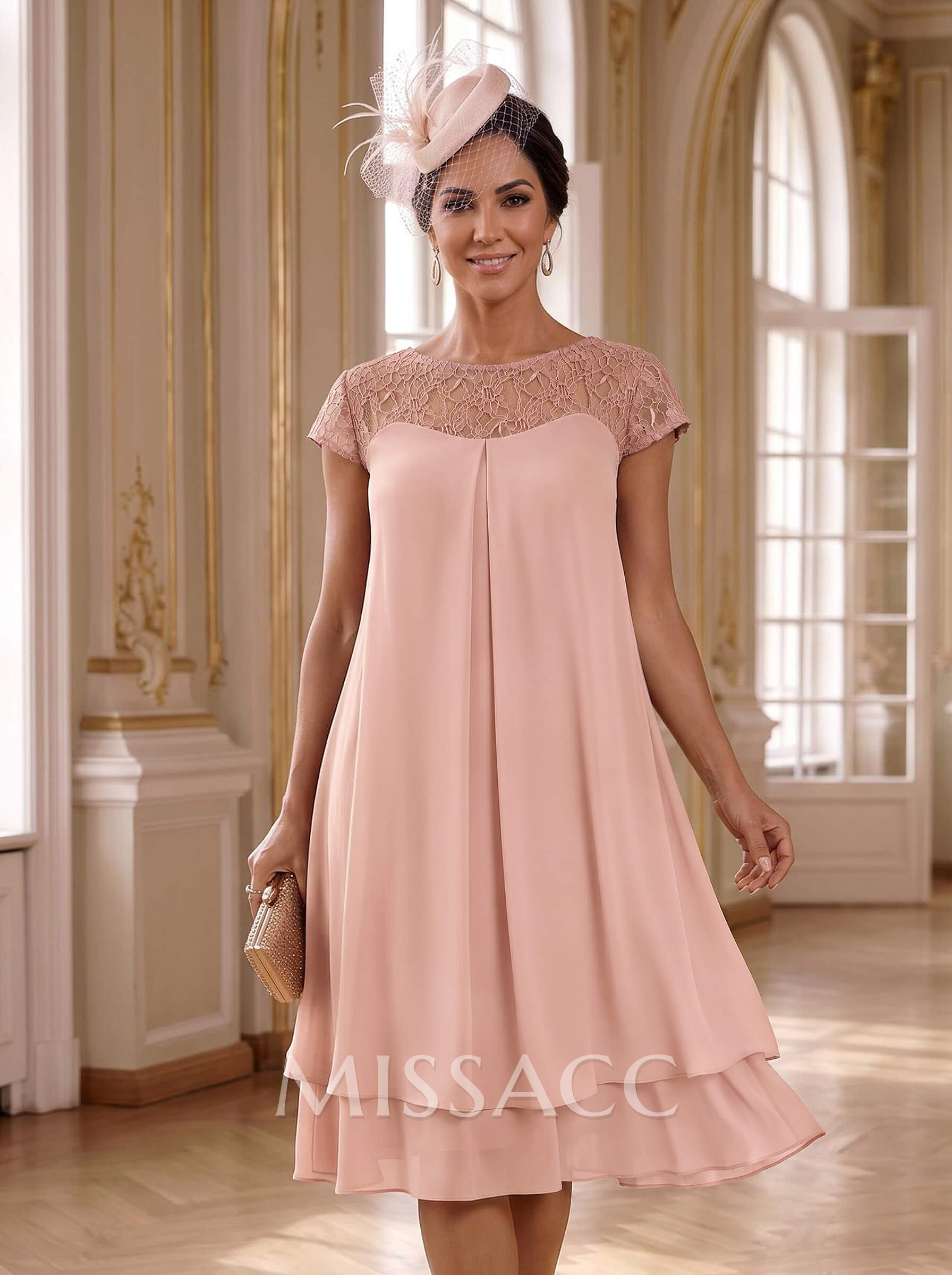 A-Line Scoop Neck Sleeveless Chiffon Knee-Length Mother Of The Bride Dress With Pleated
