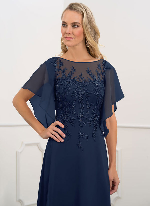 A-Line Scoop Neck Short sleeves Chiffon Floor-Length Mother of the Bride Dress With Lace