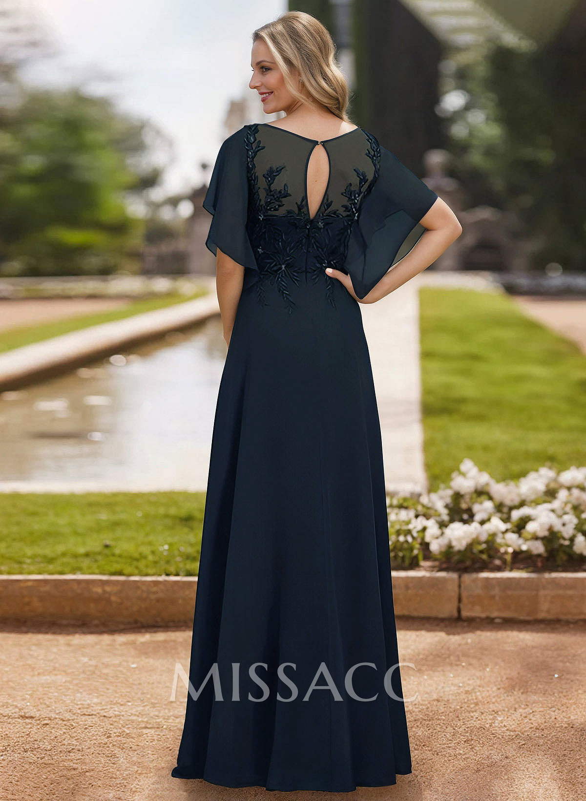 A-Line Scoop Neck Short Sleeves Chiffon Floor-Length Mother Of The Bride Dress With Lace A-Line Scoop Neck Short Sleeves Chiffon Floor-Length Mother Of The Bride Dress With Lace
