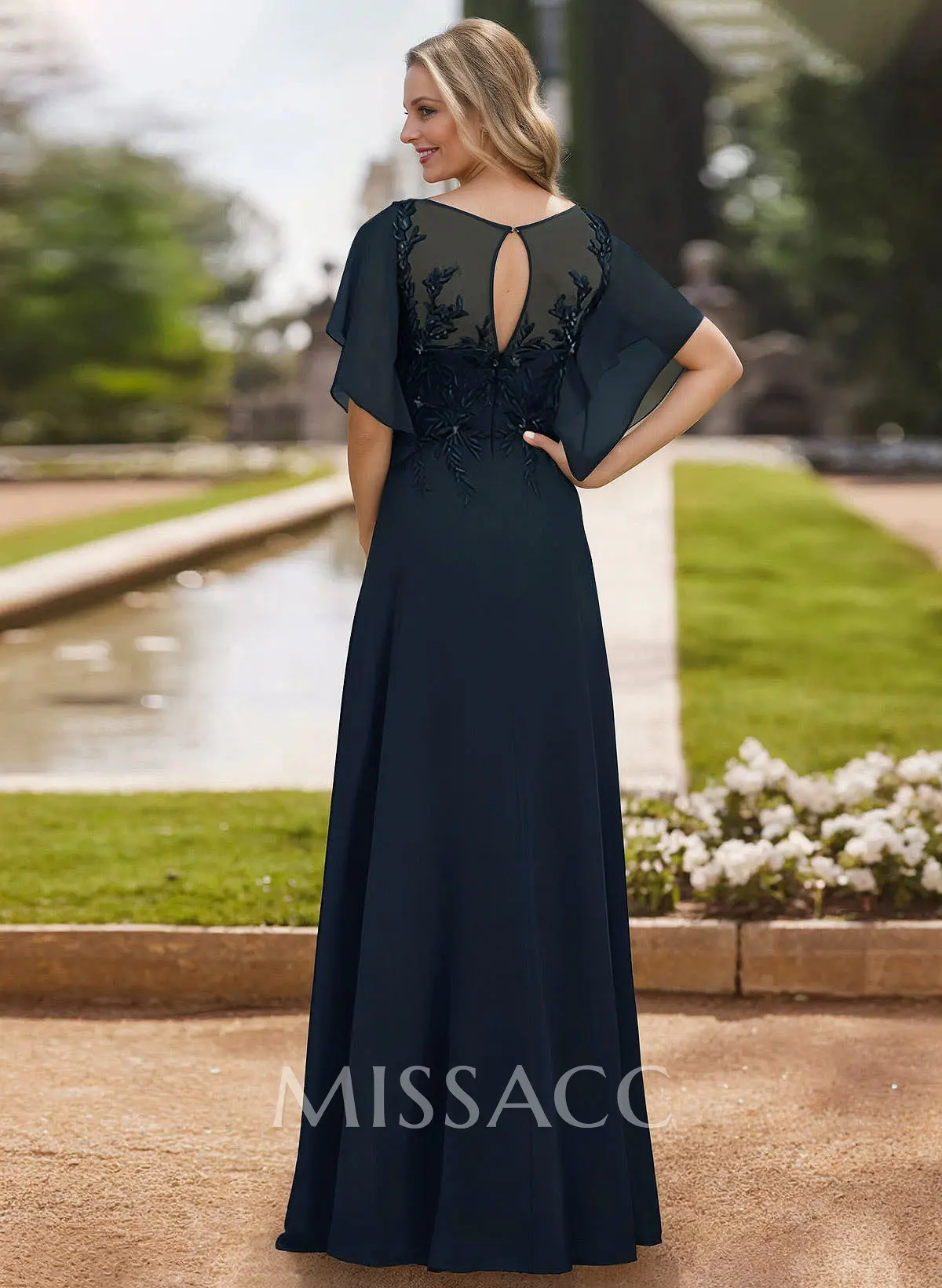 a line scoop floor length chiffon bridesmaid dress Dreamylily A-line Scoop Floor-Length Chiffon Mother of the Bride Dress With  Cascading Ruffles Beading Sequins