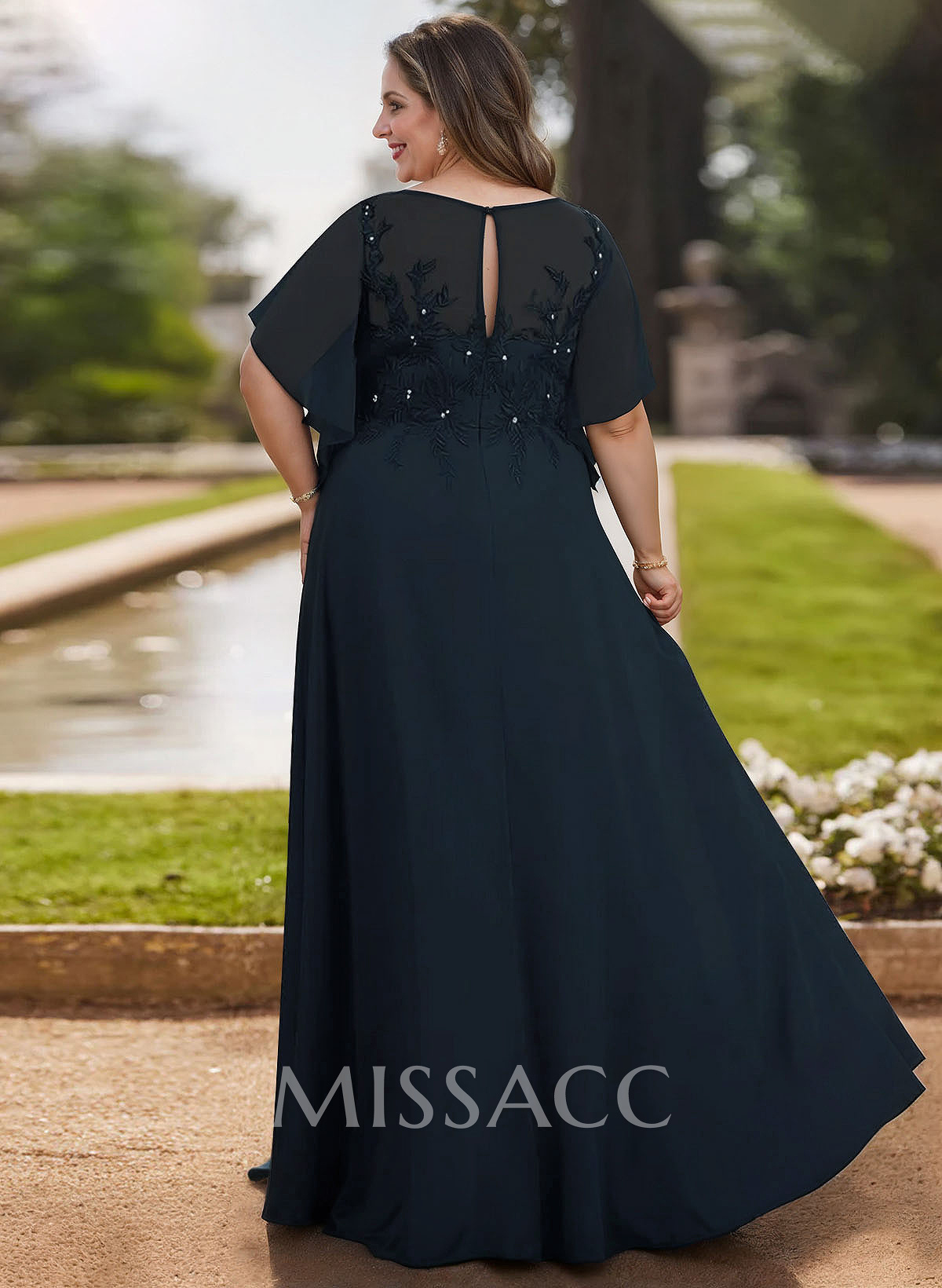 A-Line Scoop Neck Short Sleeves Chiffon Floor-Length Mother Of The Bride Dress With Lace A-Line Scoop Neck Short Sleeves Chiffon Floor-Length Mother Of The Bride Dress With Lace