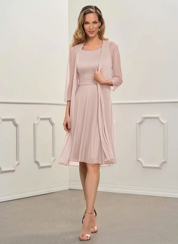 A-Line Scoop Neck Sleeveless Chiffon Knee-Length Mother Of The Bride Dress With Ruffle