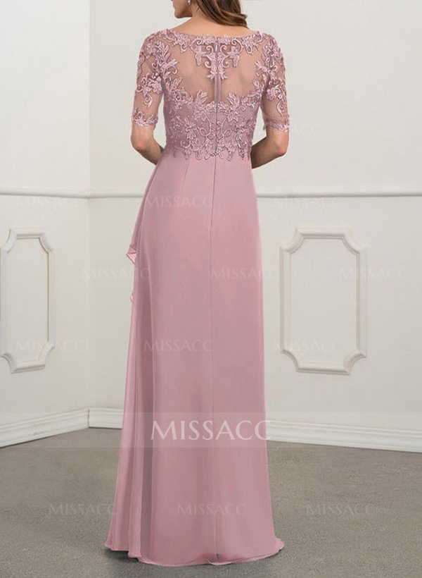 A-Line V-Neck 1/2 Sleeves Chiffon Lace Floor-Length Mother Of The Bride Dress With Lace