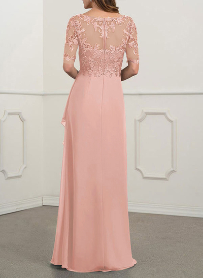 A-Line V-Neck 1/2 Sleeves Chiffon Lace Floor-Length Mother Of The Bride Dress With Lace