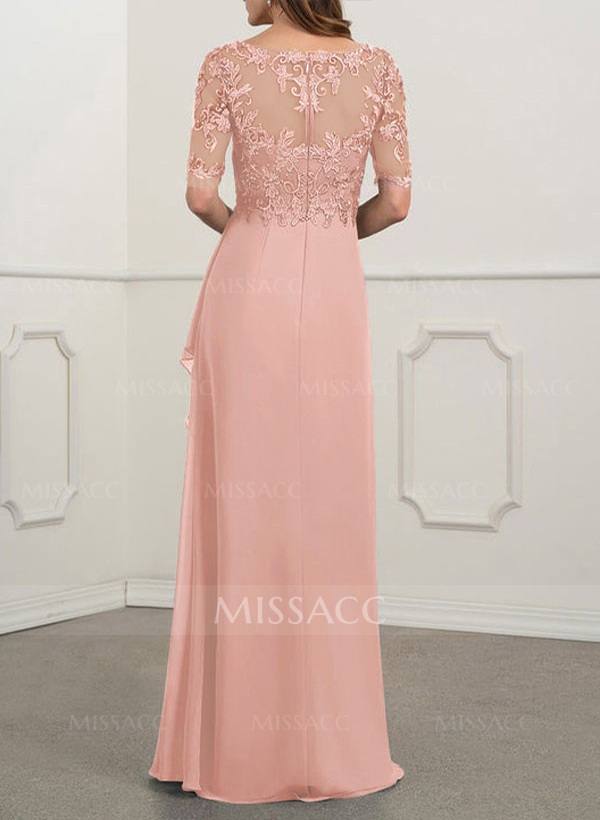 A-Line V-Neck 1/2 Sleeves Chiffon Lace Floor-Length Mother Of The Bride Dress With Lace