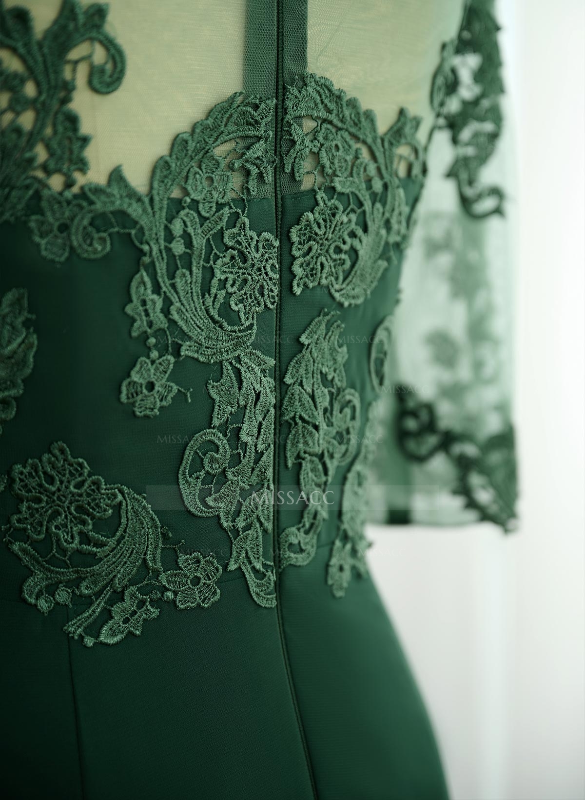 A-Line V-Neck 1/2 Sleeves Chiffon Lace Floor-Length Mother Of The Bride Dress With Lace