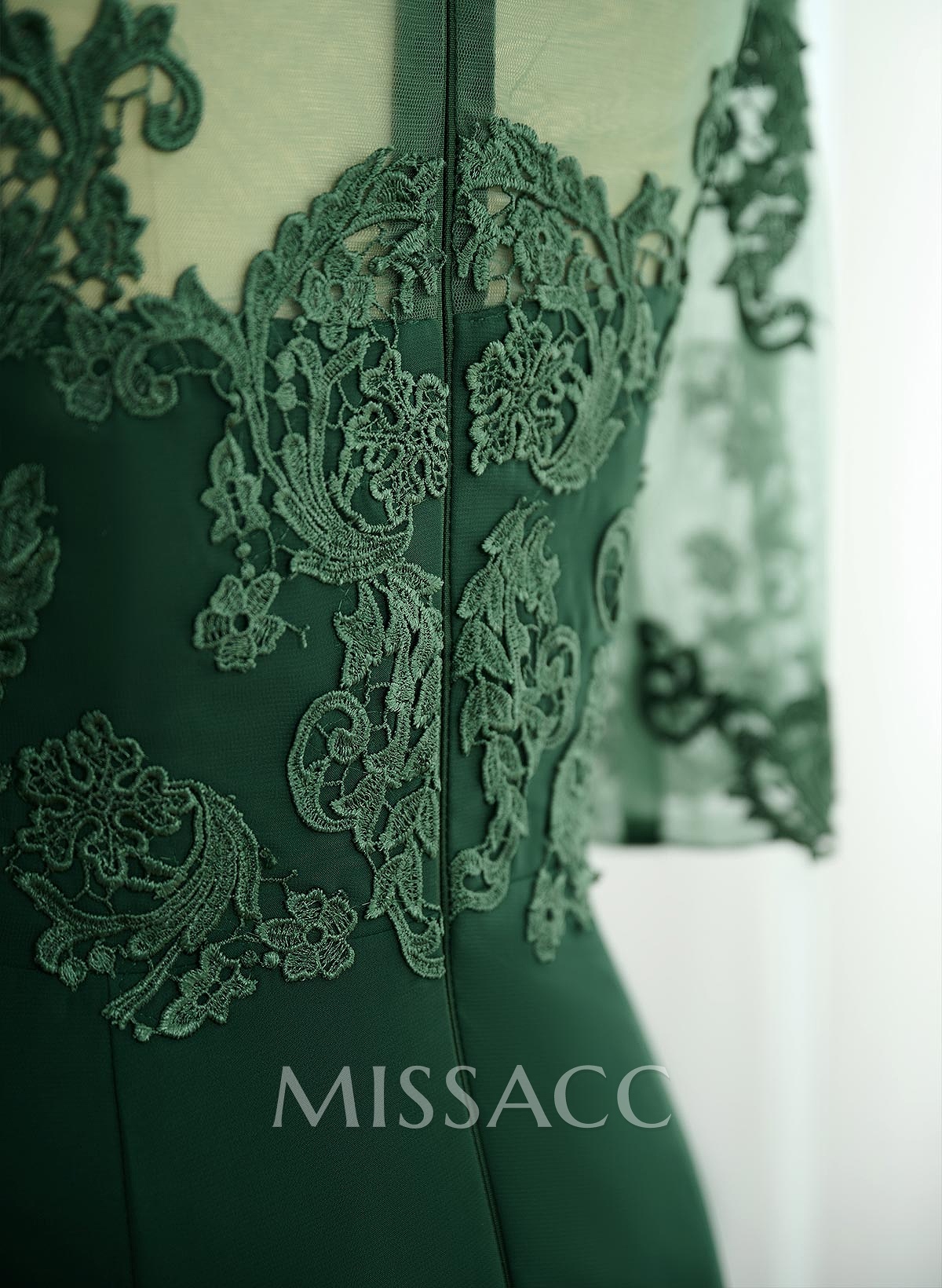 A-Line V-Neck 1/2 Sleeves Chiffon Lace Floor-Length Mother Of The Bride Dress With Lace