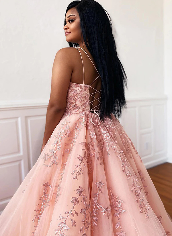 A-Line Square Neckline sleeveless Spaghetti Straps lace floor-Length Prom Dress With Appliques Lace