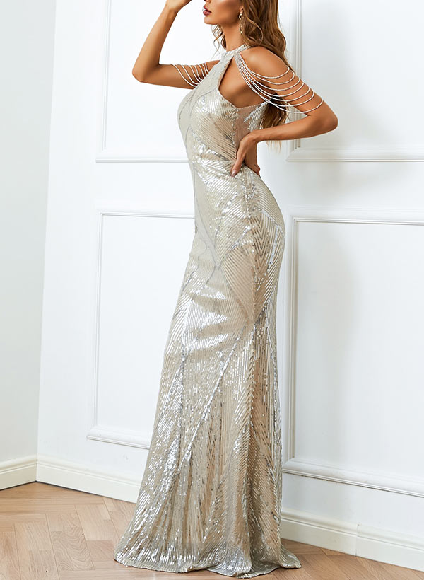 Trumpet/Mermaid Halter Floor-Length Sequined Prom Dress 