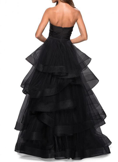 A-Line Sweetheart Floor-Length Tulle Prom Dress With Cascading Ruffles