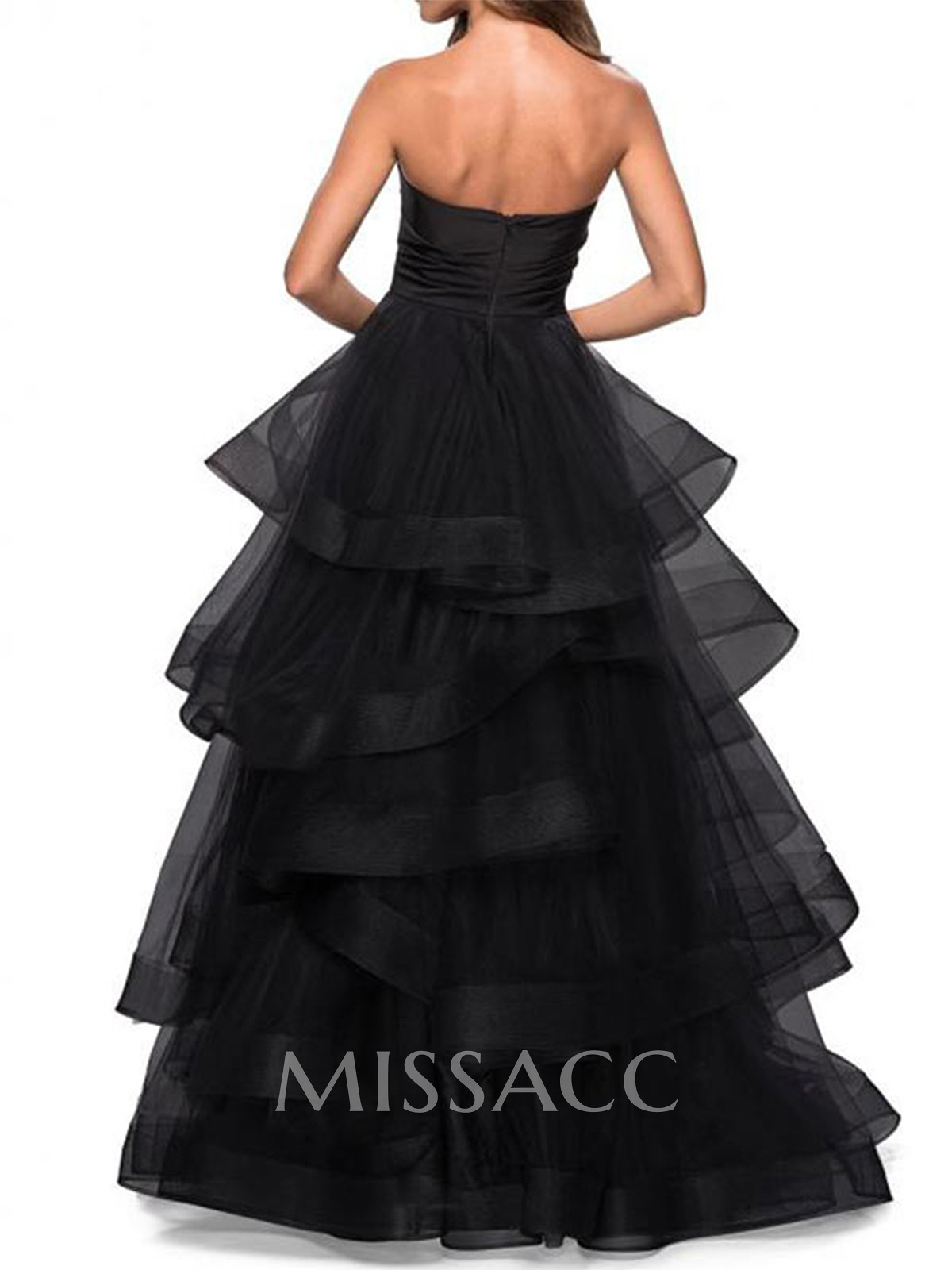 A-Line Sweetheart Floor-Length Tulle Prom Dress With Cascading Ruffles