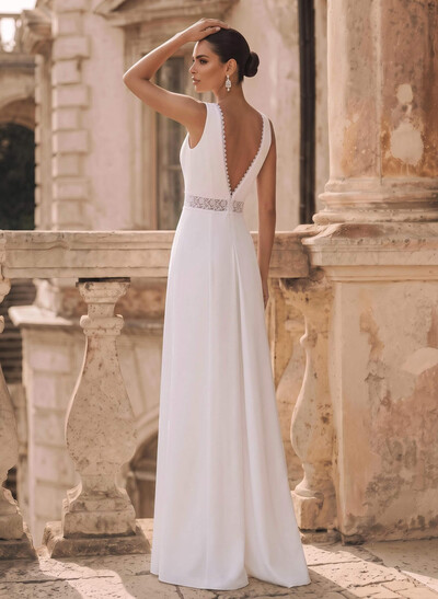 Jumpsuit/Pantsuit V-Neck Sleeveless Elastic Satin Floor-Length Wedding Dresses With Lace Sash
