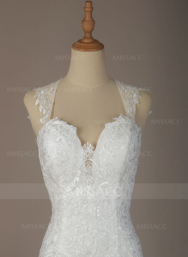 Trumpet/Mermaid Sweetheart Sleeveless Lace Chapel Train Wedding Dresses With Appliques Lace Back Hole