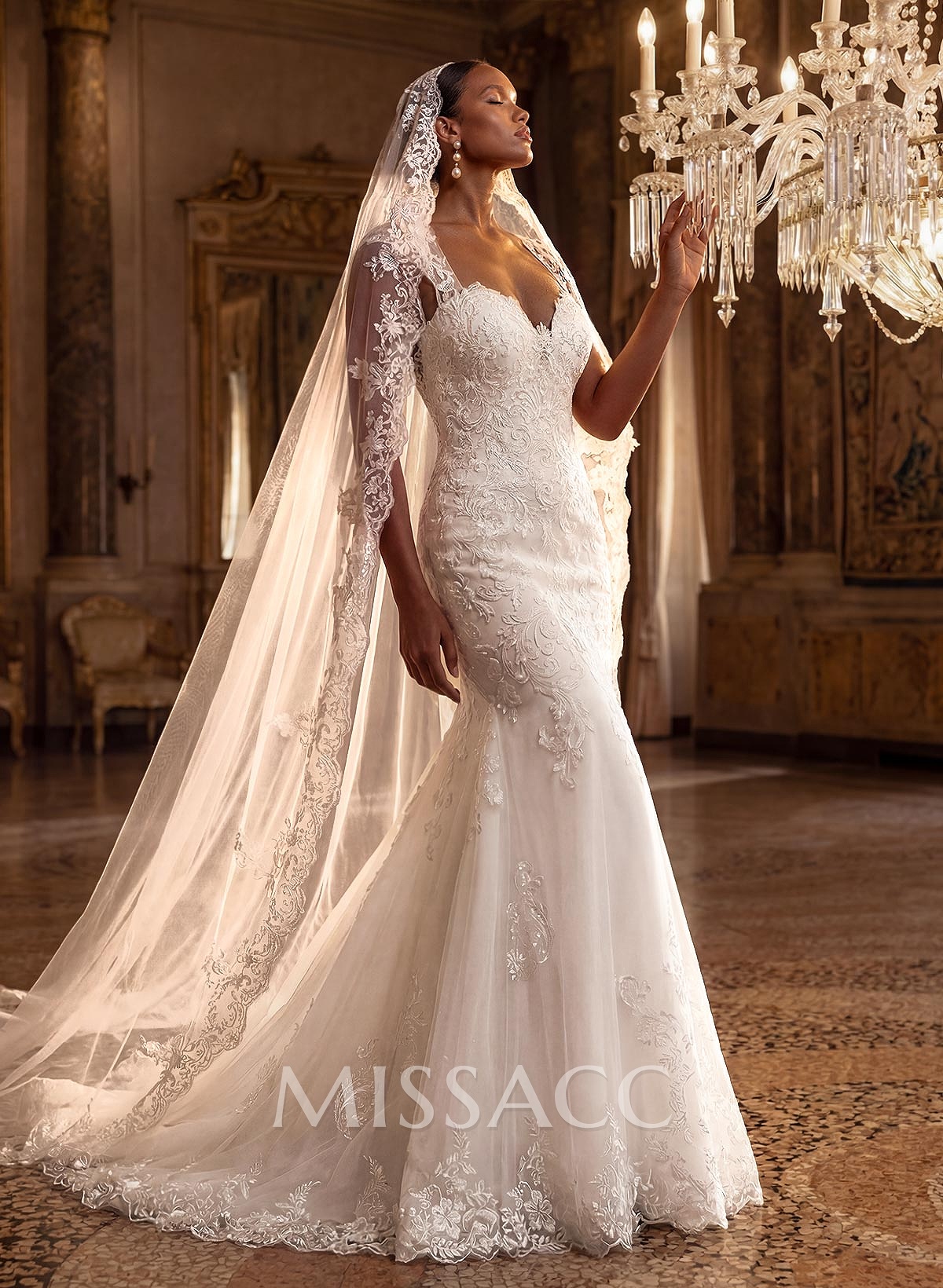 Trumpet/Mermaid Sweetheart Sleeveless Lace Chapel Train Wedding Dresses With Appliques Lace Back Hole Trumpet/Mermaid Sweetheart Sleeveless Lace Chapel Train Wedding Dresses With Appliques Lace Back Hole