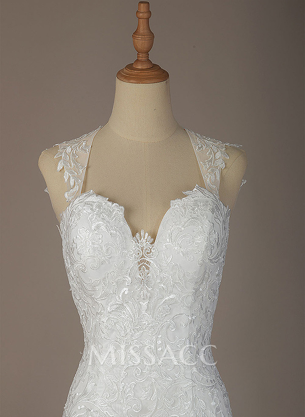 Trumpet/Mermaid Sweetheart Sleeveless Lace Chapel Train Wedding Dresses With Appliques Lace Back Hole Trumpet/Mermaid Sweetheart Sleeveless Lace Chapel Train Wedding Dresses With Appliques Lace Back Hole