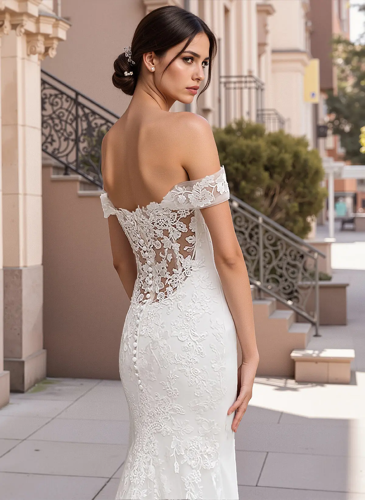 Missacc Ivory Bride Trumpet/Mermaid Off The Shoulder Satin Lace Chapel Train Wedding Dresses With Lace Missacc Ivory Bride Trumpet/Mermaid Off The Shoulder Satin Lace Chapel Train Wedding Dresses With Lace