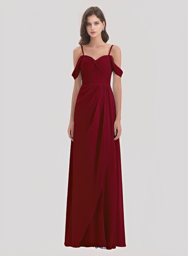 A-Line Off-the-Shoulder Sleeveless Chiffon Floor-Length Bridesmaid Dress With Split Front