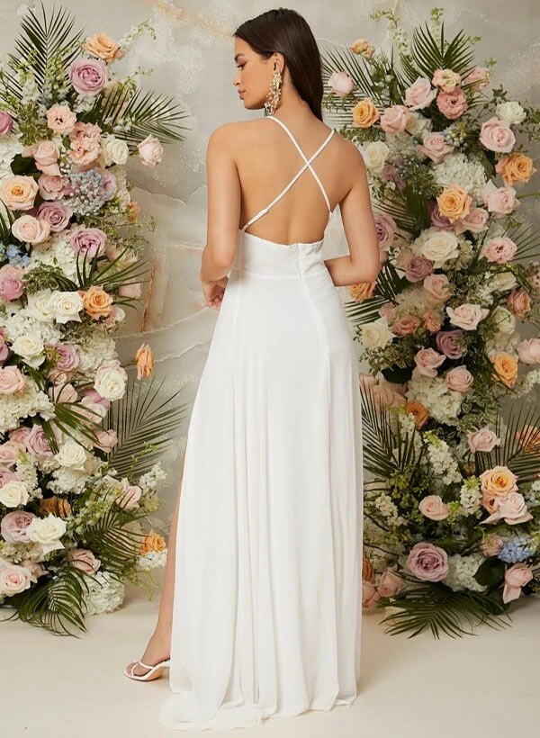 A-Line Floor-Length Chiffon Bridesmaid Dress With Split Front