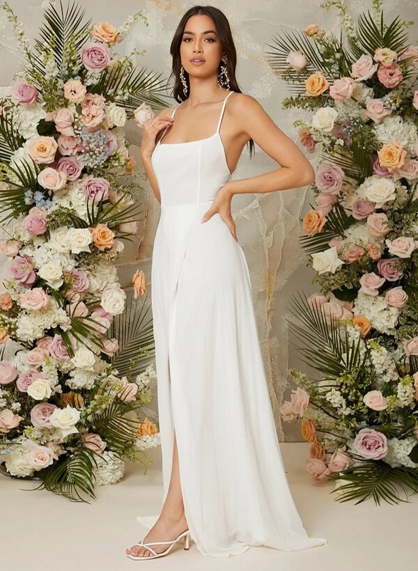 A-Line Floor-Length Chiffon Bridesmaid Dress With Split Front