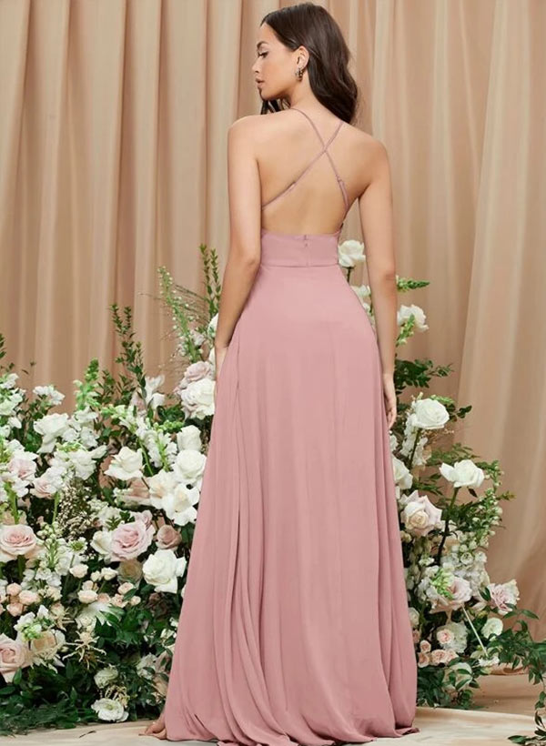 A-Line Floor-Length Chiffon Bridesmaid Dress With Split Front