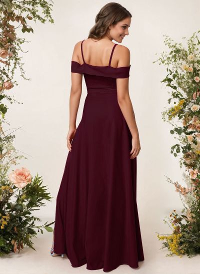 A-Line Sweetheart Floor-Length Elastic Satin Bridesmaid Dress With Split Front