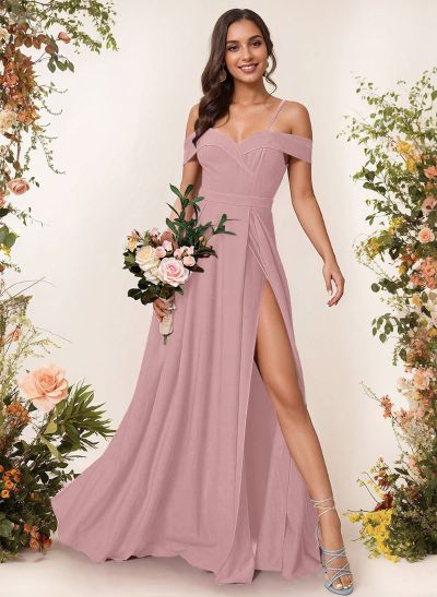 A-Line Sweetheart Floor-Length Elastic Satin Bridesmaid Dress With Split Front