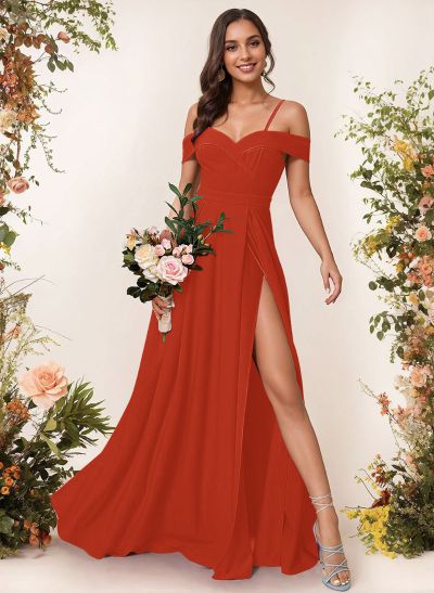 A-Line Sweetheart Floor-Length Elastic Satin Bridesmaid Dress With Split Front