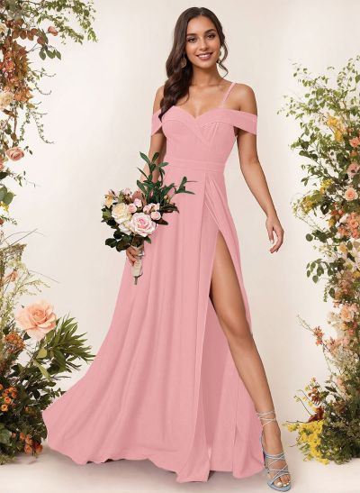 A-Line Sweetheart Floor-Length Elastic Satin Bridesmaid Dress With Split Front