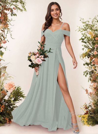 A-Line Sweetheart Floor-Length Elastic Satin Bridesmaid Dress With Split Front