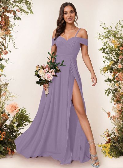 A-Line Sweetheart Floor-Length Elastic Satin Bridesmaid Dress With Split Front