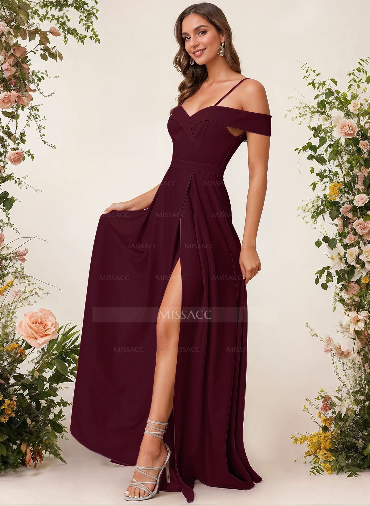 A-Line Sweetheart Floor-Length Elastic Satin Bridesmaid Dress With Split Front