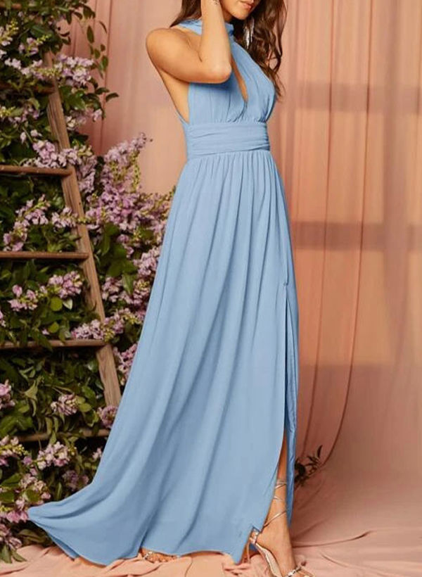 A-Line Halter Floor-Length Chiffon Bridesmaid Dress