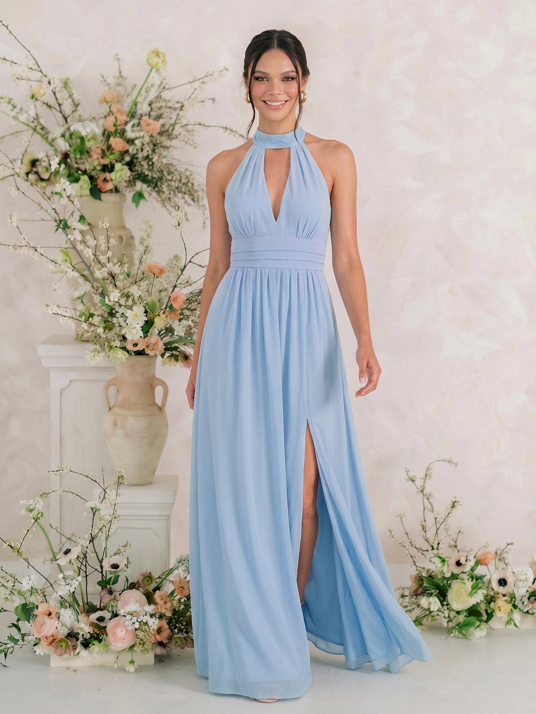 A-Line Halter Floor-Length Chiffon Bridesmaid Dress A-Line Halter Floor-Length Chiffon Bridesmaid Dress