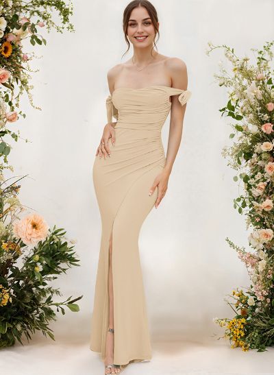 Trumpet/Mermaid Off-The-Shoulder Floor-Length Chiffon Bridesmaid Dress