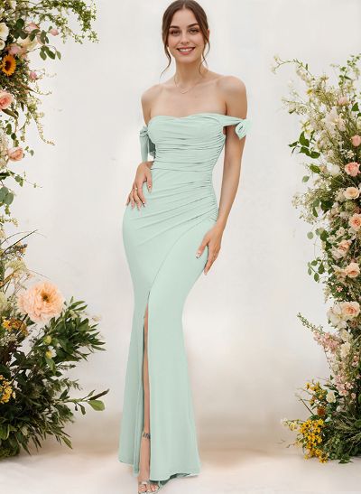 Trumpet/Mermaid Off-The-Shoulder Floor-Length Chiffon Bridesmaid Dress