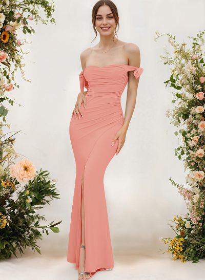 Trumpet/Mermaid Off-The-Shoulder Floor-Length Chiffon Bridesmaid Dress