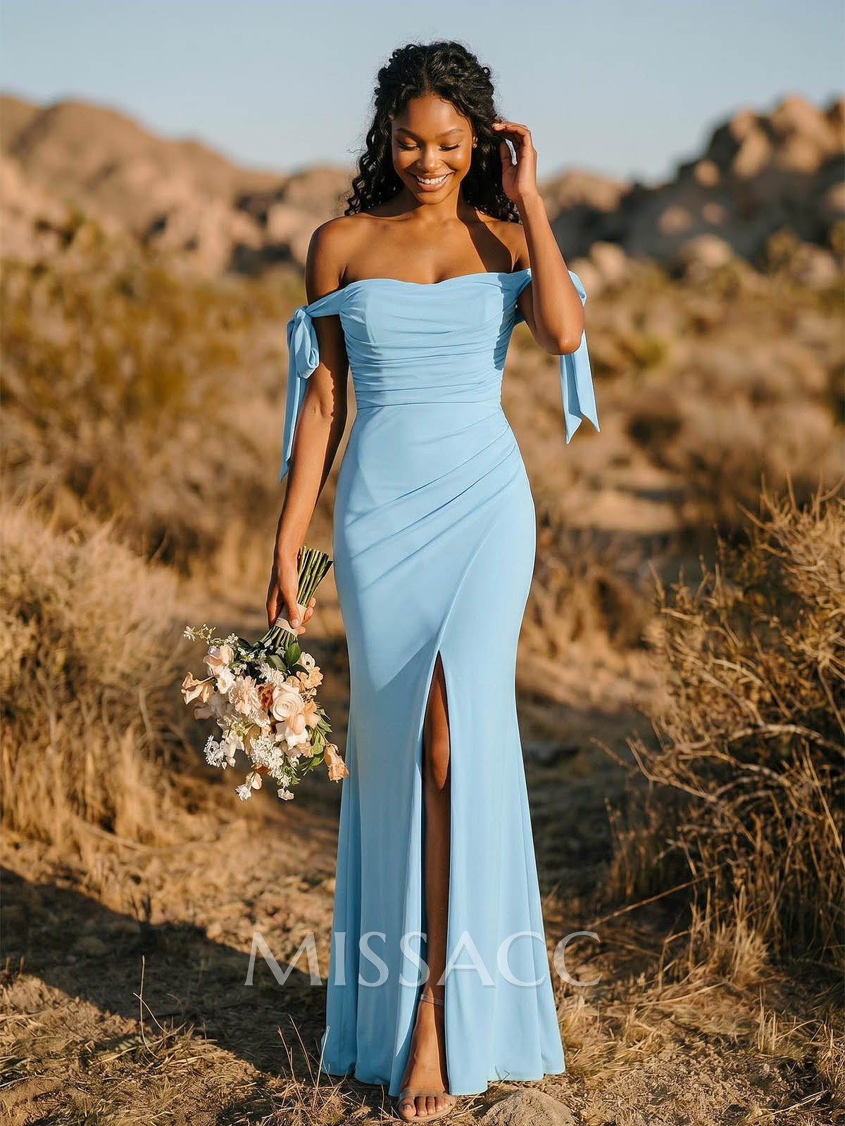 Trumpet/Mermaid Off-The-Shoulder Floor-Length Chiffon Bridesmaid Dress