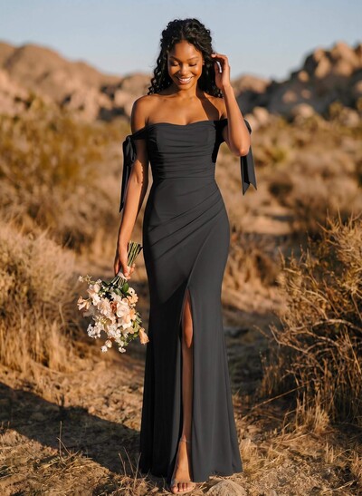 Trumpet/Mermaid Off-The-Shoulder Floor-Length Chiffon Bridesmaid Dress
