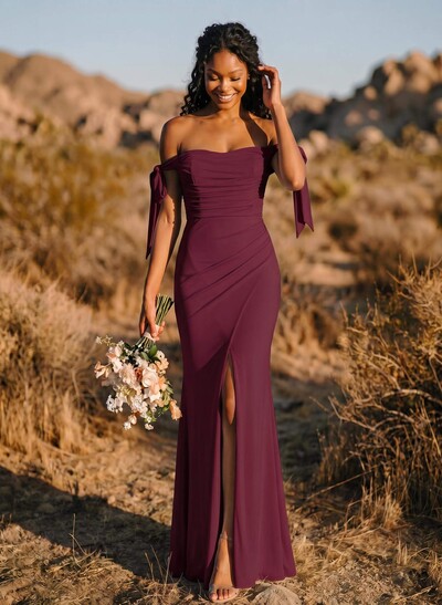 Trumpet/Mermaid Off-The-Shoulder Floor-Length Chiffon Bridesmaid Dress