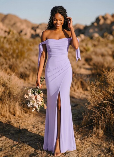 Trumpet/Mermaid Off-The-Shoulder Floor-Length Chiffon Bridesmaid Dress