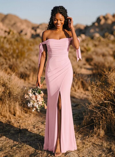 Trumpet/Mermaid Off-The-Shoulder Floor-Length Chiffon Bridesmaid Dress