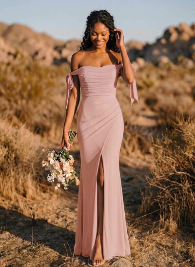 Trumpet/Mermaid Off-The-Shoulder Floor-Length Chiffon Bridesmaid Dress