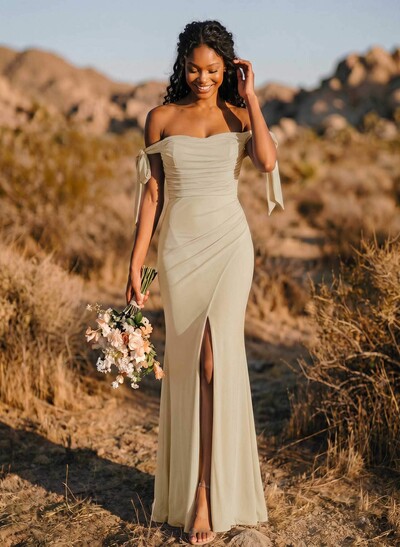 Trumpet/Mermaid Off-The-Shoulder Floor-Length Chiffon Bridesmaid Dress