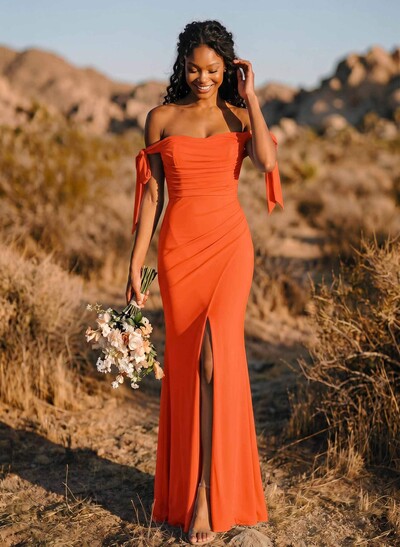 Trumpet/Mermaid Off-The-Shoulder Floor-Length Chiffon Bridesmaid Dress