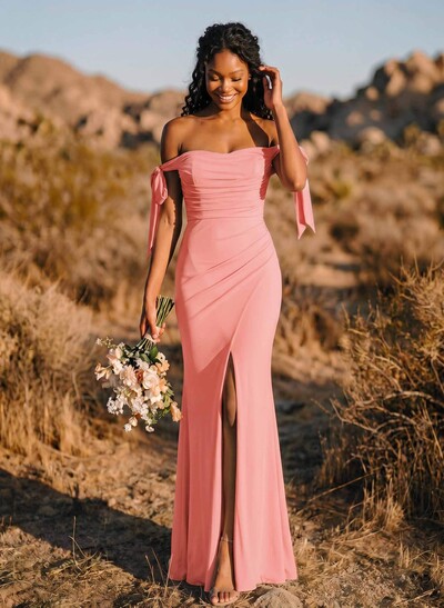 Trumpet/Mermaid Off-The-Shoulder Floor-Length Chiffon Bridesmaid Dress